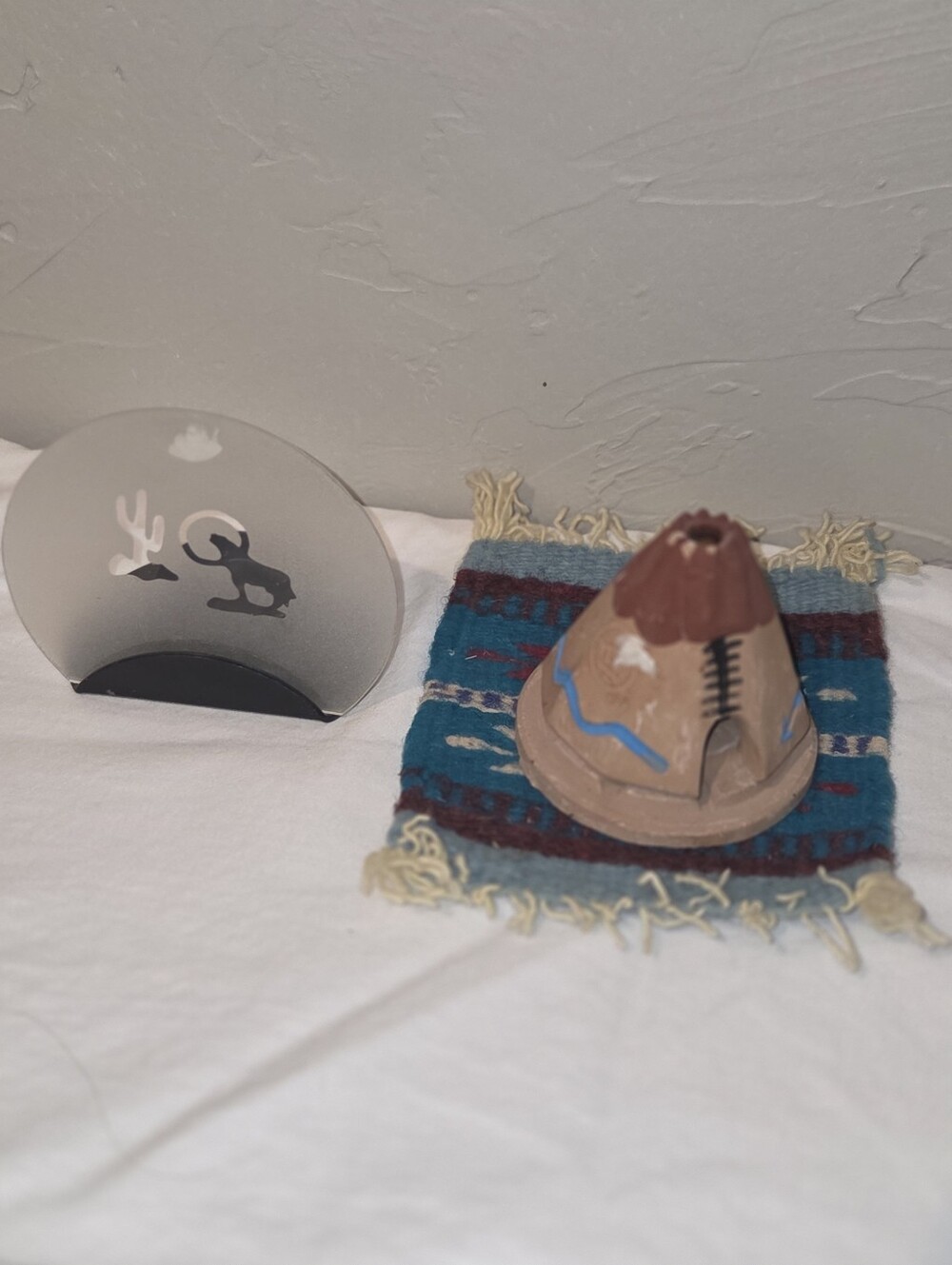 vintage hand-painted clay teepee incense burne